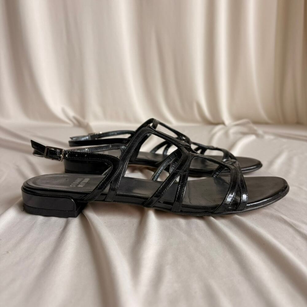 Stuart Weitzman Black Patent Leather T-Strap Flats - Size 7.5 - Picture 3 of 8